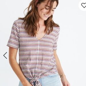 Madewell Boxy V-Neck Tie-Front Multicolor Rainbow Gingham Top #201
